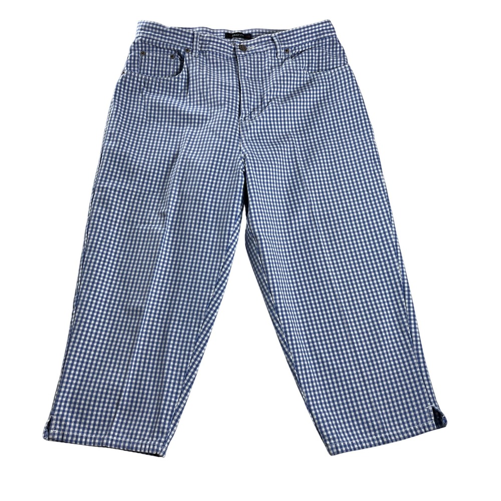 Bill Blass Vintage Gingham Crop Pants Blue White Preppy Cottagecore 16